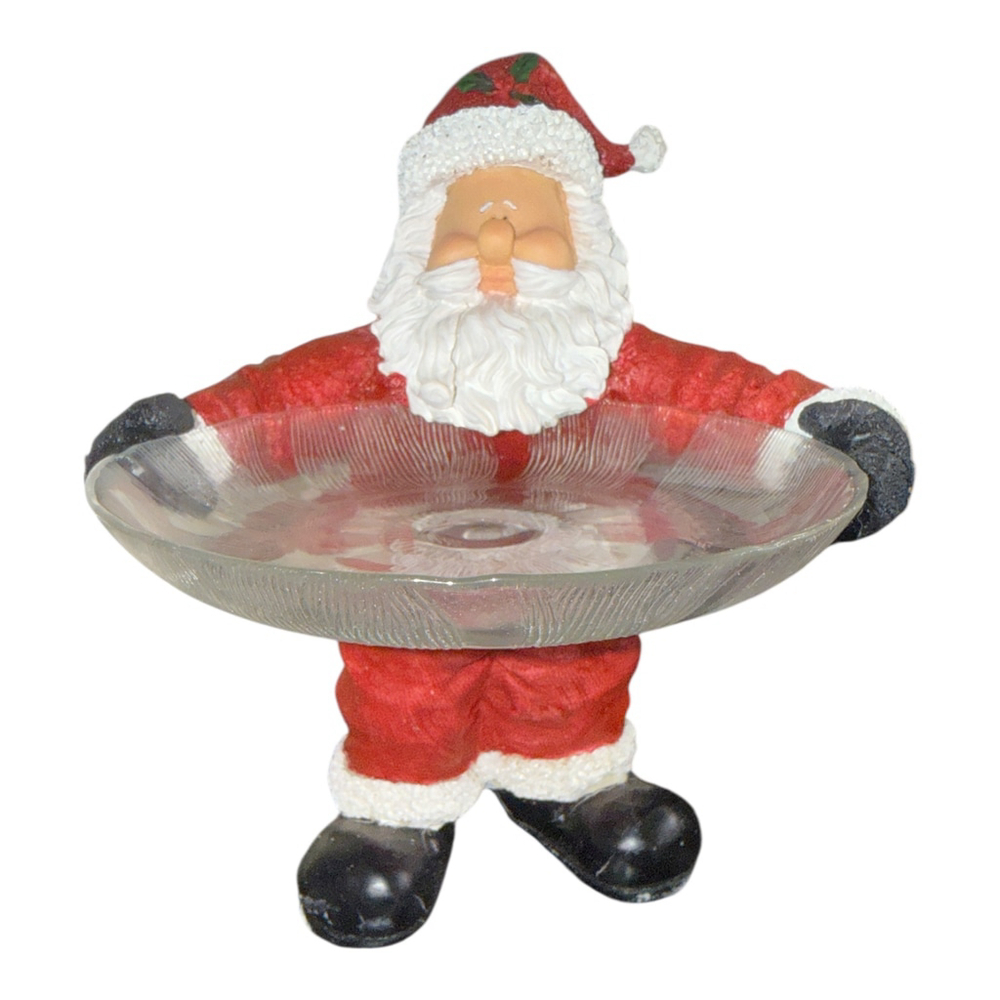 Santa Holiday Resin Figurine With Tray 10"
